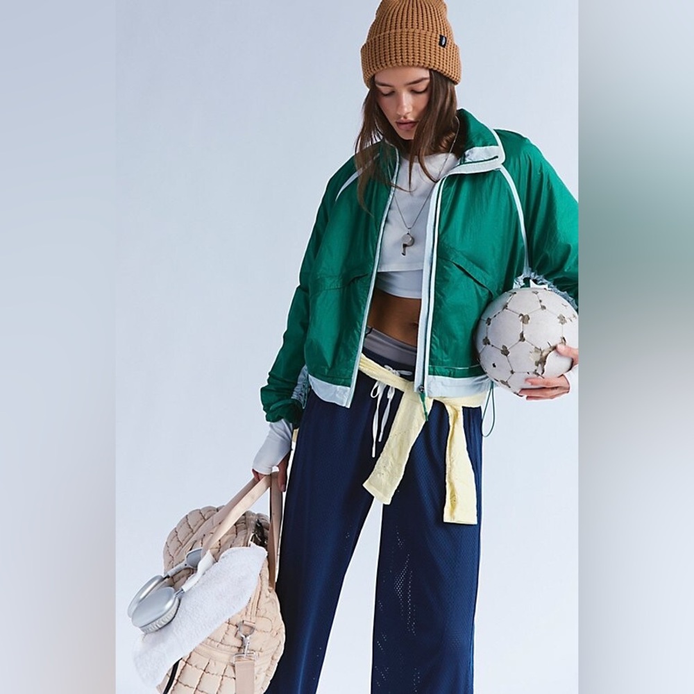 NWT FREE PEOPLE MOVEMENT Earth Gem Packable Jacket | Green Glow Combo MSRP $168